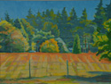 painting titled Trees, Houses And Pasture