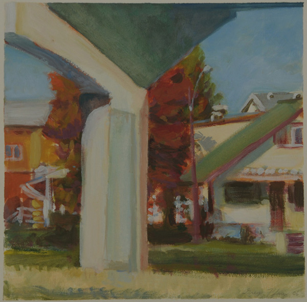 painting titled Under The Overpass, Corvallis