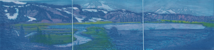 etching titled Golden Lake, Central Oregon Cascades