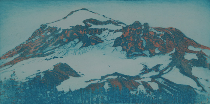 etching titled South Sister from Park Meadow